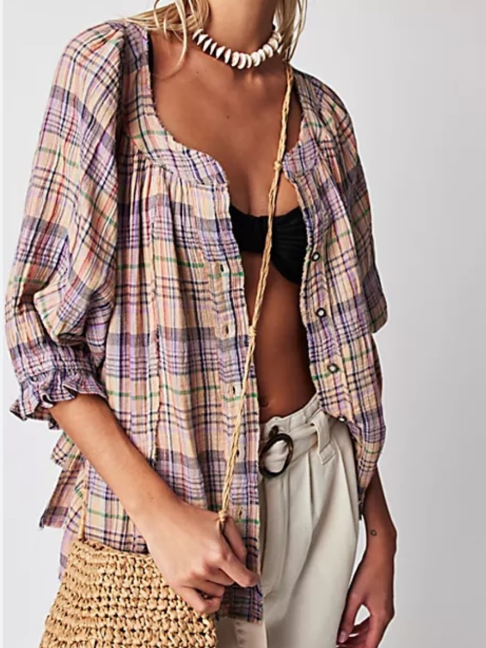 EUC Free People Lucy Gauze Button Front Swing Top Size Large